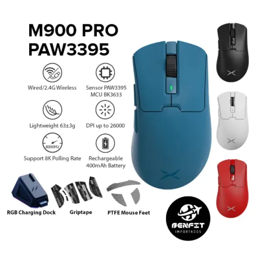Mouse Delux M900 Pro Paw3395 70h Bateria 8k Com Dock AZUL