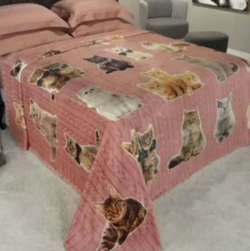 Cobertor casal flanelado c/ estampa gatinhos ROSÊ