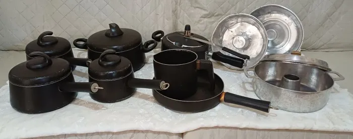Conjunto de panela panex antiga alumínio usada dez 