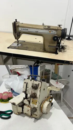 Duas máquinas de costura industrial Singer e uma chinezinha overloque