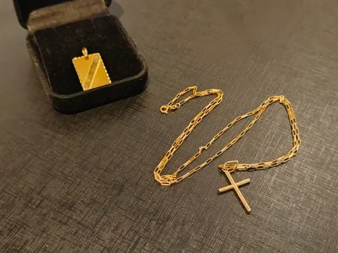 Cordão com 2 pingentes em ouro 18k 6,97gr cartier tijolinho - colar corrente