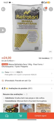 Massa refratária churrasqueira