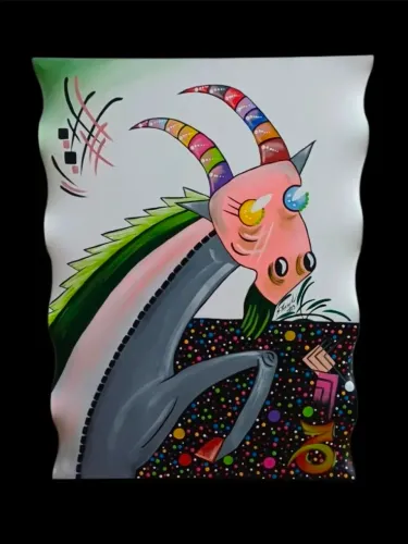 Pintura abstrata contemporânea assinada por S. Osinski em 2009, com Signo de Capricórnio