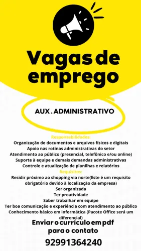 ? VAGA ABERTA - ASSISTENTE ADMINISTRATIVA