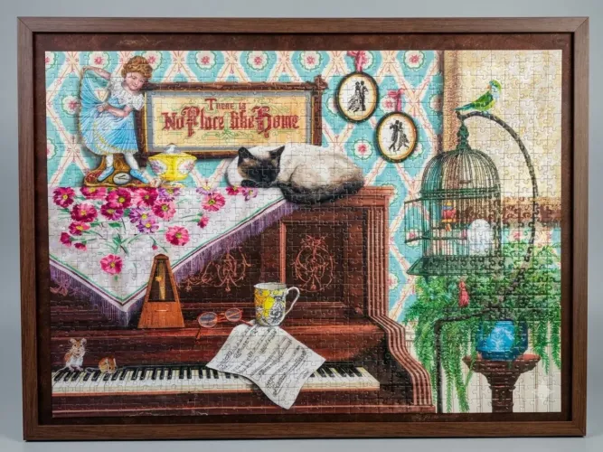Quadro Decorativo Gatinho no Piano 1000 peças Emoldurado 
