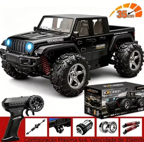 Carrinho rc 4x4 alta velocidade 35km off road com luzes led