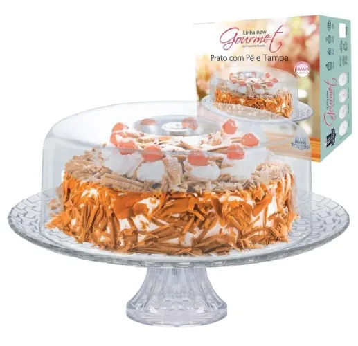 Boleira com pé ruvolo gourmet com pé de vidro com tampa plastica