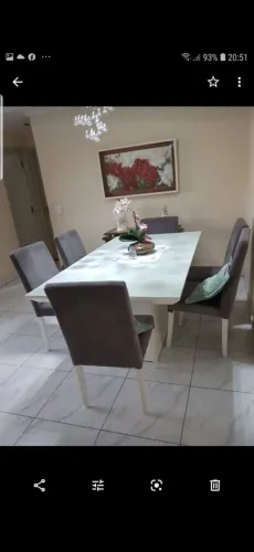 Mesa jantar em laca branca 6 cadeiras