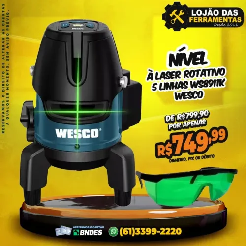 Nível à Laser Rotativo 5 Linhas Ws8911k Wesco