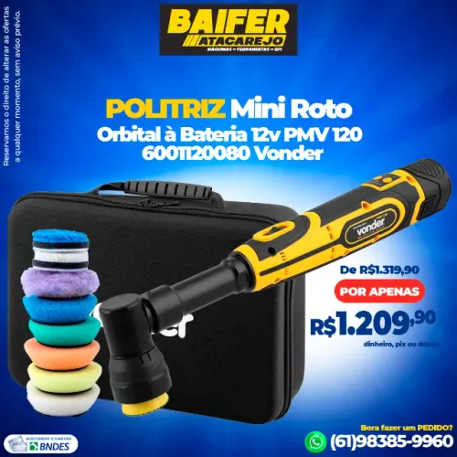 Politriz Mini Roto Orbital à Bateria 12v PMV 120 6001120080 Vonder