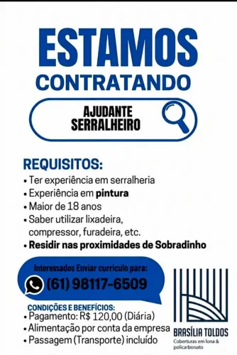 CONTRATA SE AJUDANTE DE SERRALHEIRO
