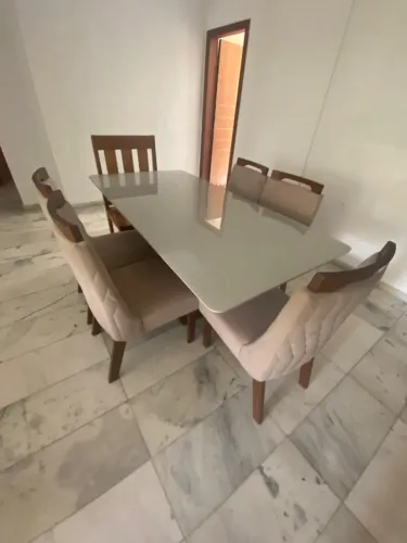 Conjunto Sala de Jantar Mesa com Tampo de Vidro Safira 6 Cadeiras Atena Lj Móveis