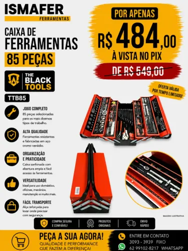CAIXA DE FERRAMENTAS 85 PECAS THE BLACK TOOLS - TTB85
