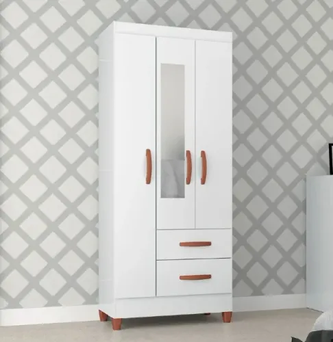 Guarda Roupa Fortaleza 3 Portas 2 Gavetas com Espelho - FAZEMOS ENTREGA