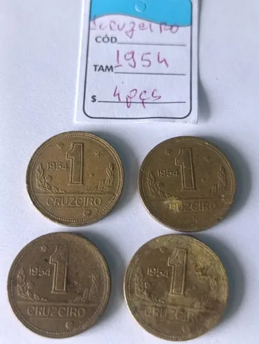 4 Moedas de 1 cruzeiro ano 1954, série ilustres, tiragem 1.145.000, conservação MBC