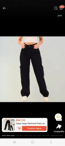 Calça wide leg cargo preta 
