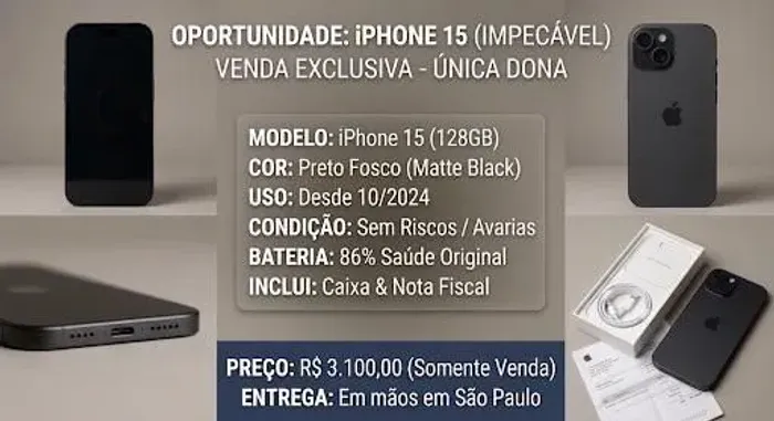 iPhone 15 128 GB zerado.