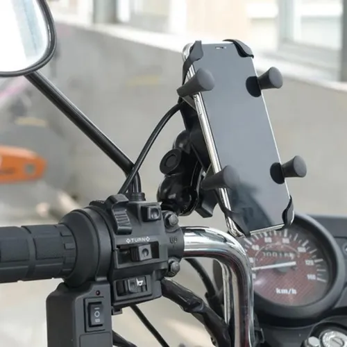 Suporte Celular Gps Carregador Usb Moto Motoboy Retrovisor RJ-39
