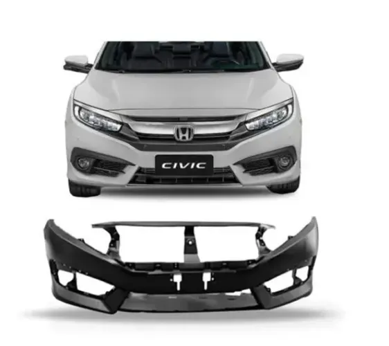 Parachoque Dianteiro Honda Civic 2017 à 2019 - Furo Farol Auxiliar - Preto Liso - TYG