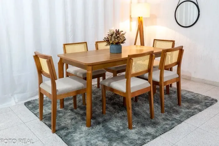 Mesa de Jantar 160×80 6 Cadeiras Franca Madeira Maciça rf64