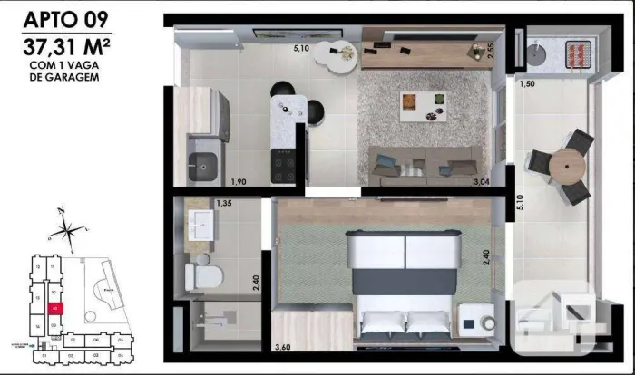 Apartamento com 1 dormitório à venda, 37 m² por R$ 318.000,00 - Vila Bela Vista - Itatiba/