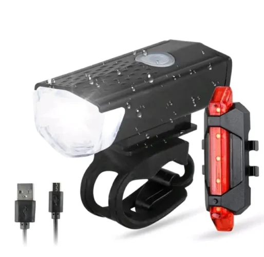 Kit Farol e Lanterna Traseira para Bicicleta - USB Recarregável