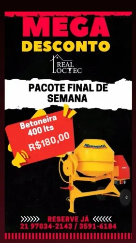 Locação de betoneira 400lts - promoção final de semana