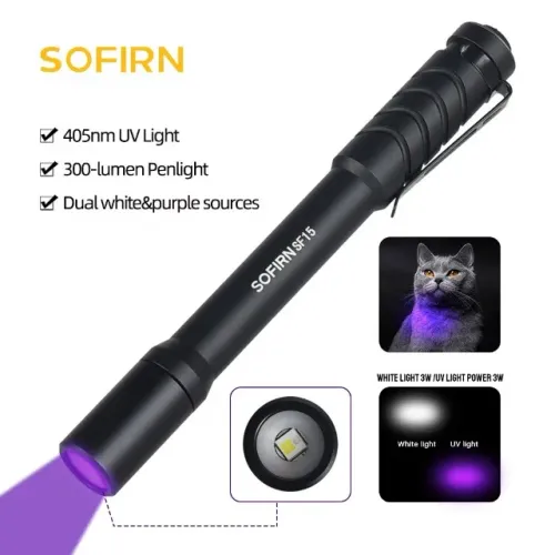 Lanterna Sofirn SF15 tipo caneta Uv e luz Branca 300L