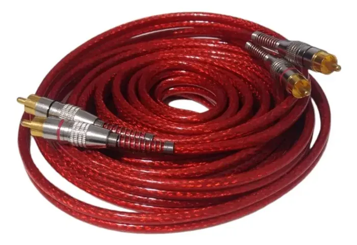 RCA Cabo para som automotivo 5 metros blindado vermelho