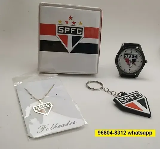 Kit São Paulo F.C. para presente: Relógio + Caixa Personalizada + Corrente + Chaveiro.