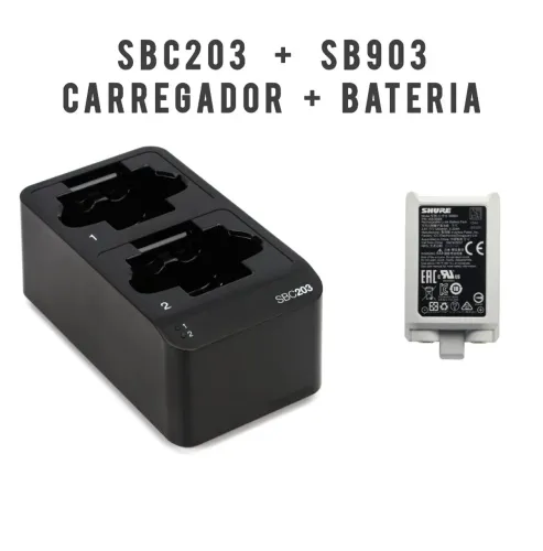 Carregador Duplo Shure SBC203-BR para Transmissores SLXD + Bateria SB903