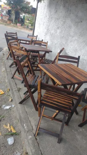 Mesas e cadeiras OFERTA pra 10 conjuntos verniz dobráveis de madeira 