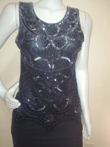 Conjunto Preto Festa G - Blusa Pedraria e Saia Tule Transparência