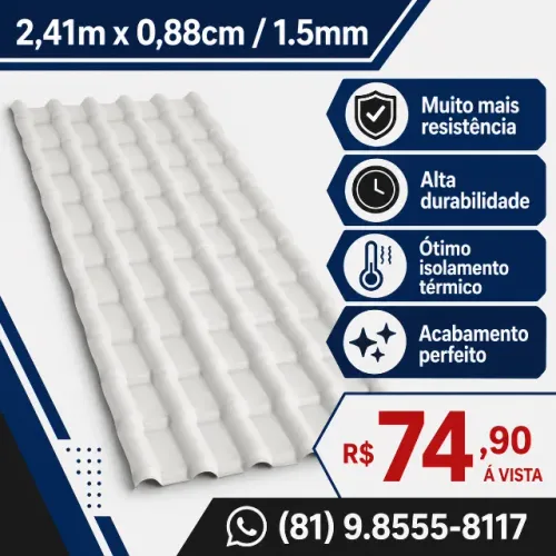 Telha Plan Cinza 2,41m x 0,88cm / 1.5mm (Promoção)
