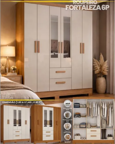 Guarda roupa fortaleza C/espelho 6p novo a pronta entrega