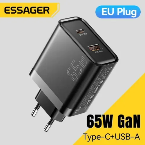 Carregador Turbo 65W Essager GaN Fast Charger PD 3.0 & QC 4.0