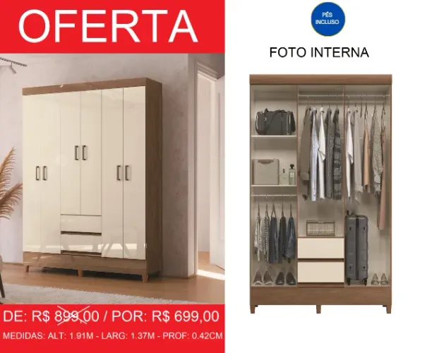 Armario 6 Portas 2 Gavetas