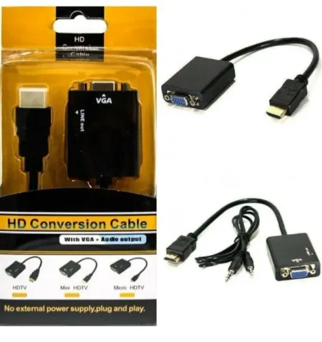 Adaptador Conversor Hdmi Para Vga Com Saída P2 De Áudio Cabo