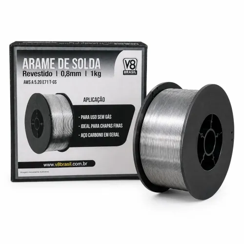 Arame De Solda Mig 0,8mm Revestido Uso Sem Gás 1kg E71T-GS V8 Brasil