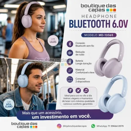 Fone de ouvido Headphone Bluetooth 6.0 MD-13365 Conecte 2 dispositivos