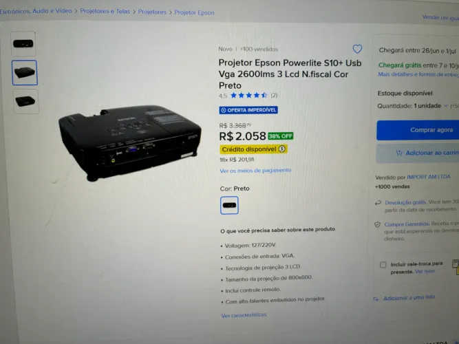 projetor epson powerlite S10+