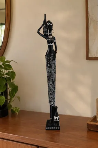Estátua Africana Feminina Decorativa 45cm - Peça Elegante para Decoração