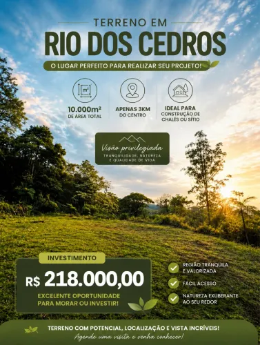 Terreno 10.000m² a 3km do Centro - Vista para o Alto São Bernardo - Rio dos Cedros/SC