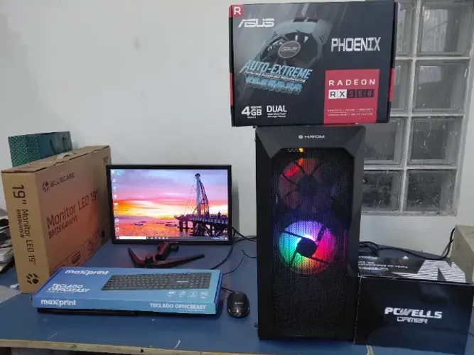 Computador Completo Gamer i7 Ssd 240 + Hd 500 Ram 16Gb Rx 550 Monitor 19 Perfeito