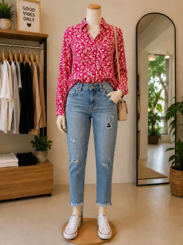 Camisa de manga longa de viscose Rosa, P