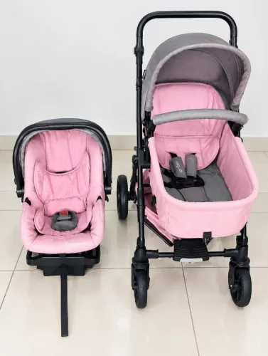 Carrinho de Bebê Cosco Poppy Rosa + Bebê Conforto