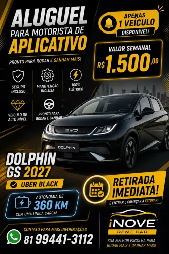 ALUGUEL BYD DOLPHIN GS 2027 ELÉTRICO PARA MOTORISTA DE APLICATIVO