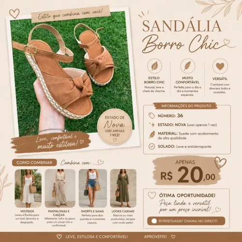 Sandália versátil e confortável