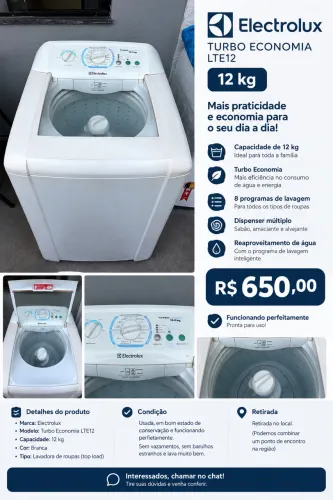 Máquina de Lavar Electrolux LTE12 - 12kg - Funcionando Perfeitamente
