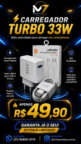 Carregador Turbo 33w Novo/Lacrado